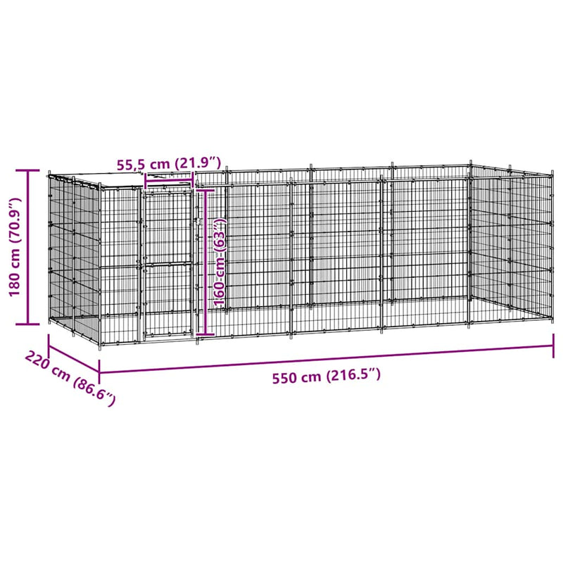 vidaXL Outdoor Dog Kennel Steel with Roof 12.1 m²