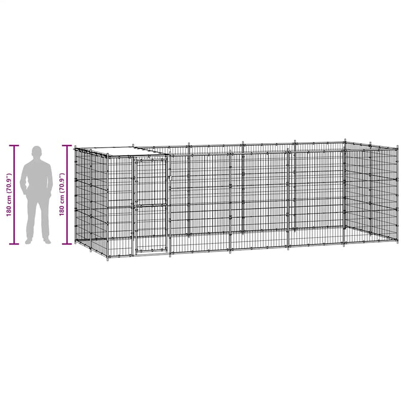 vidaXL Outdoor Dog Kennel Steel with Roof 12.1 m²