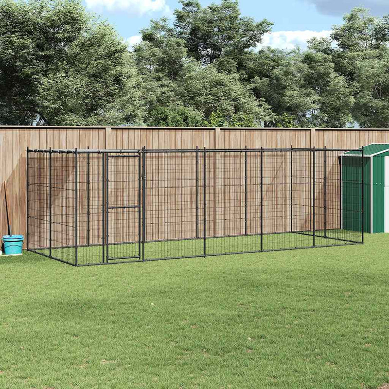 vidaXL Outdoor Dog Kennel Steel with Roof 12.1 m²