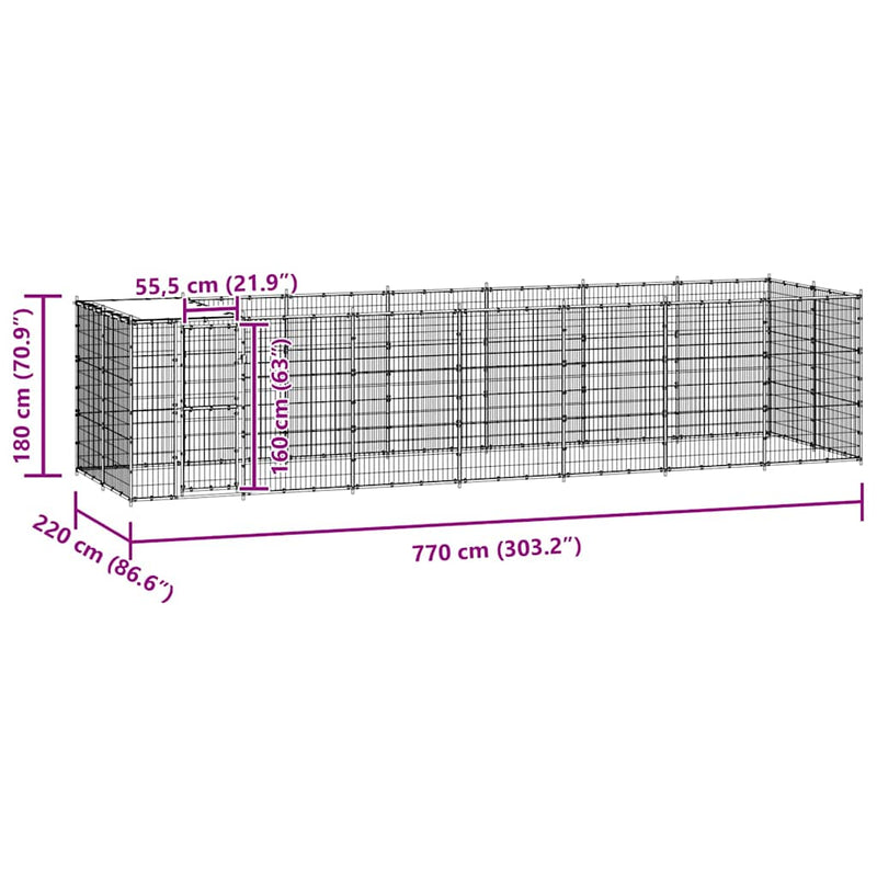 vidaXL Outdoor Dog Kennel Steel with Roof 16.94 m²