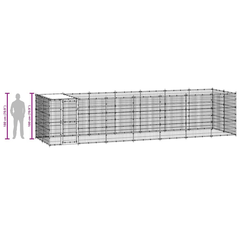 vidaXL Outdoor Dog Kennel Steel with Roof 16.94 m²