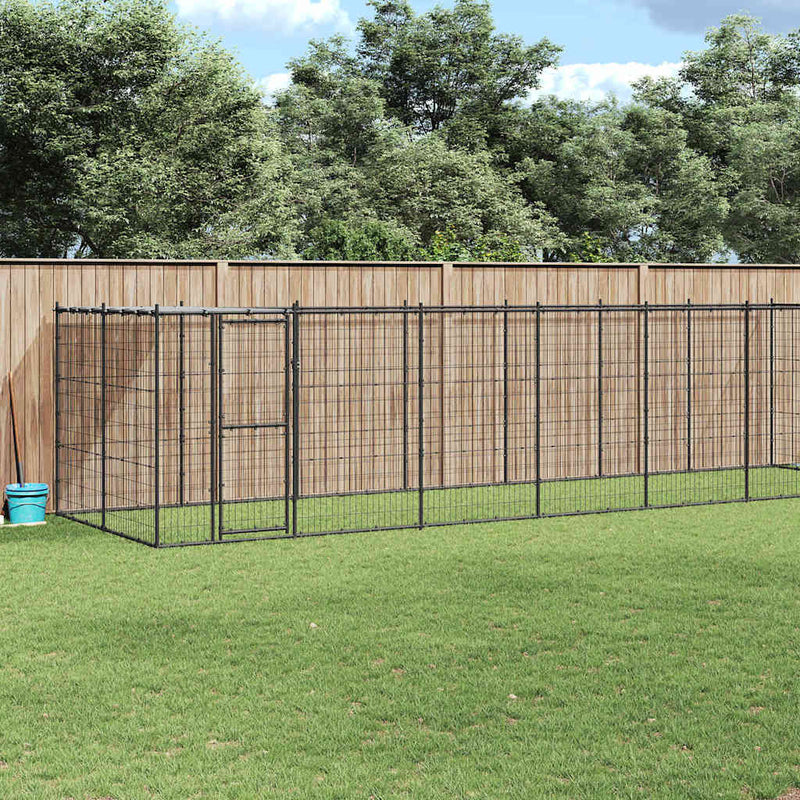 vidaXL Outdoor Dog Kennel Steel with Roof 16.94 m²