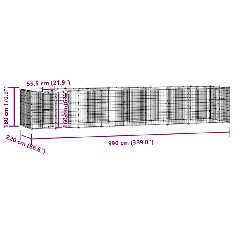 vidaXL Outdoor Dog Kennel Steel with Roof 21.78 m²