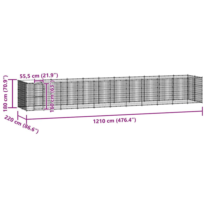 vidaXL Outdoor Dog Kennel Steel with Roof 26.62 m²