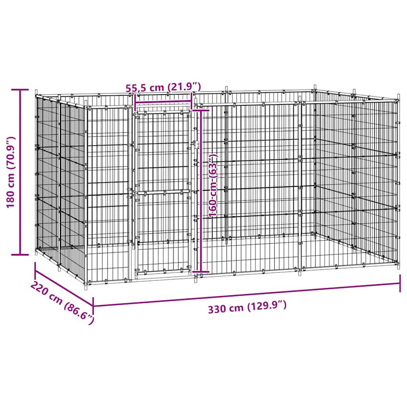 vidaXL Outdoor Dog Kennel Steel 7.26 m²
