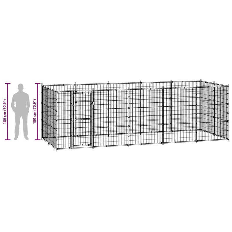 vidaXL Outdoor Dog Kennel Steel 12.1 m²