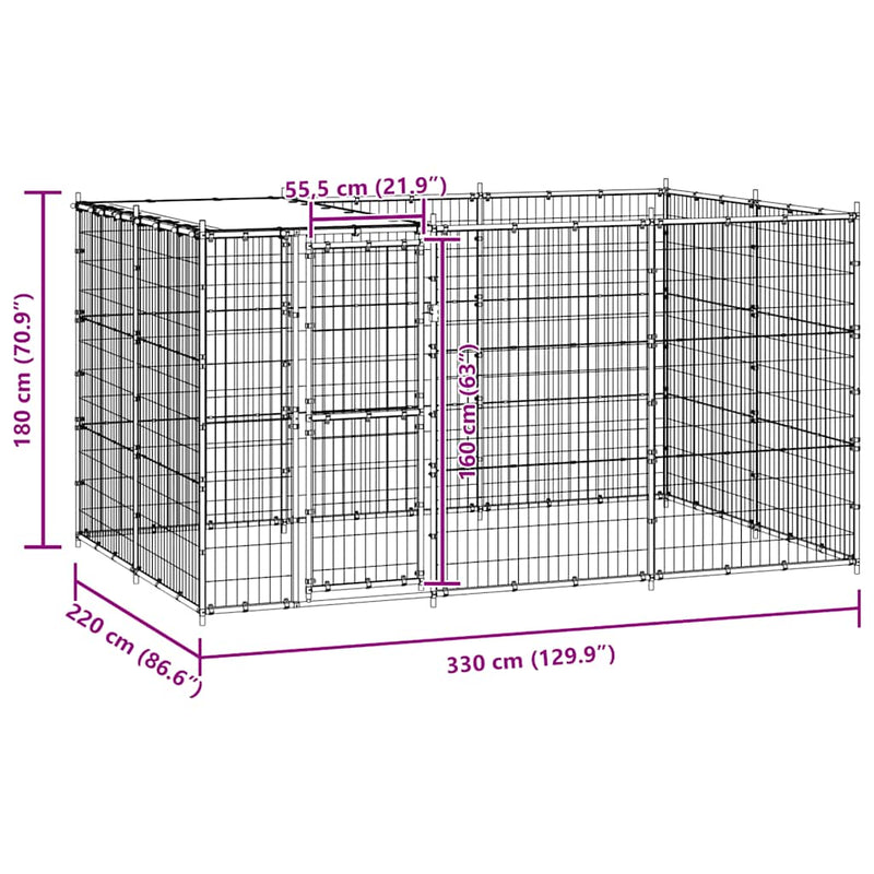 vidaXL Outdoor Dog Kennel Galvanised Steel with Roof 7.26 m²