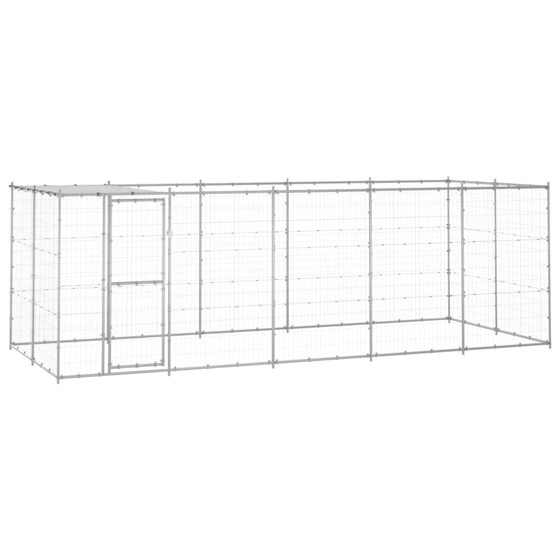 vidaXL Outdoor Dog Kennel Galvanised Steel with Roof 12.1 m²