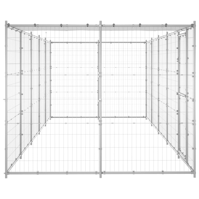 vidaXL Outdoor Dog Kennel Galvanised Steel with Roof 12.1 m²