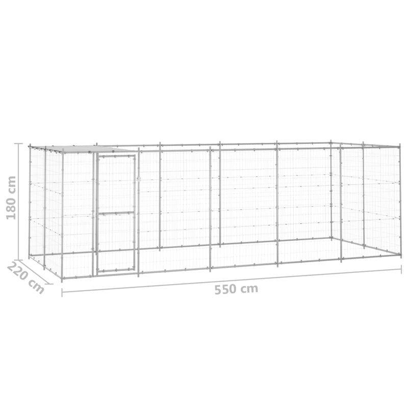 vidaXL Outdoor Dog Kennel Galvanised Steel with Roof 12.1 m²