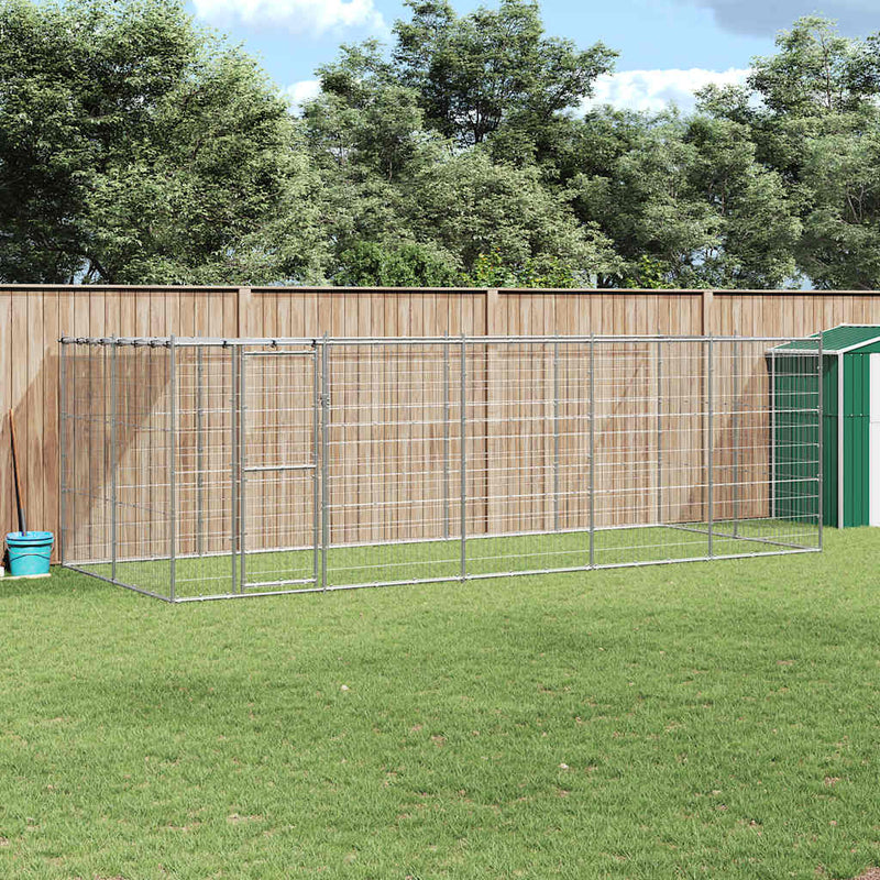 vidaXL Outdoor Dog Kennel Galvanised Steel with Roof 12.1 m²