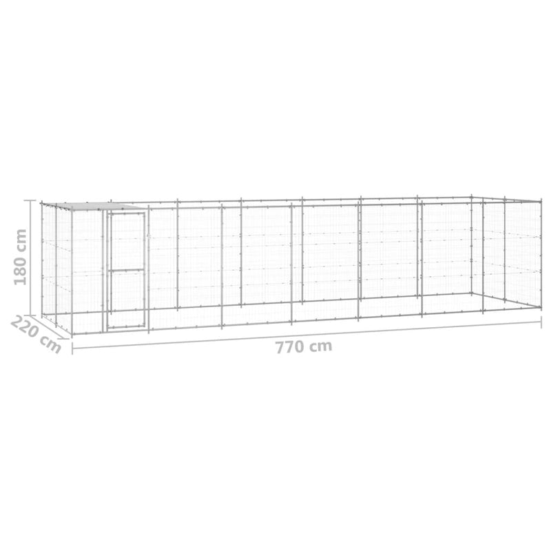 Outdoor Dog Kennel Galvanised Steel with Roof 16.94 m²