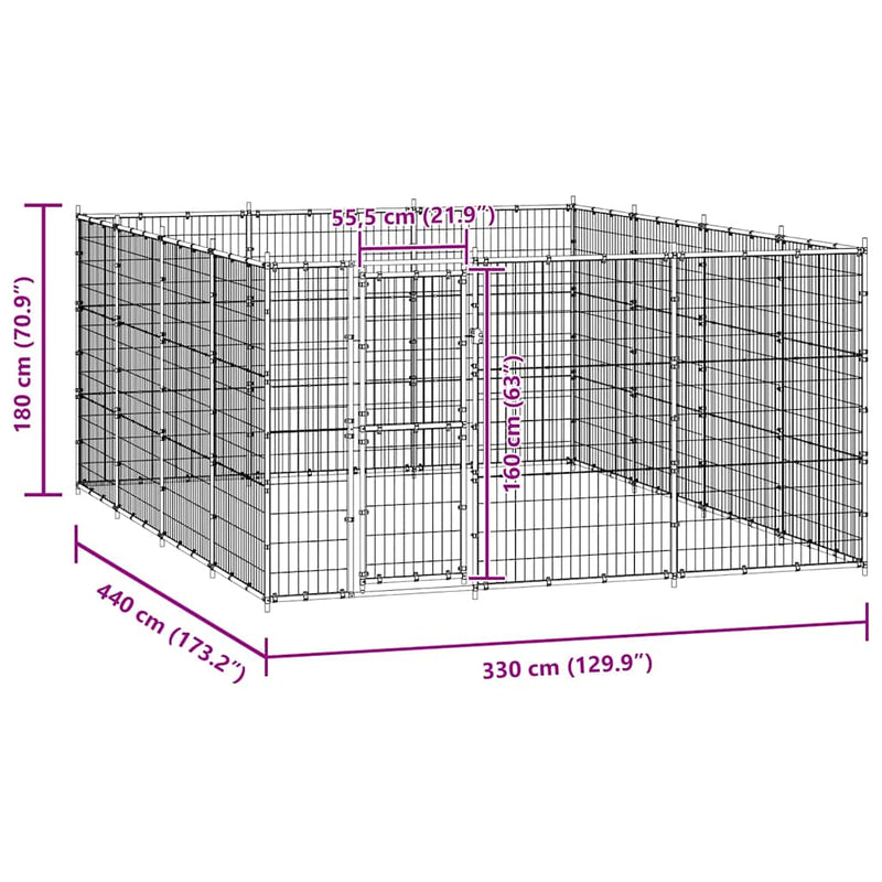 vidaXL Outdoor Dog Kennel Steel 14.52 m²