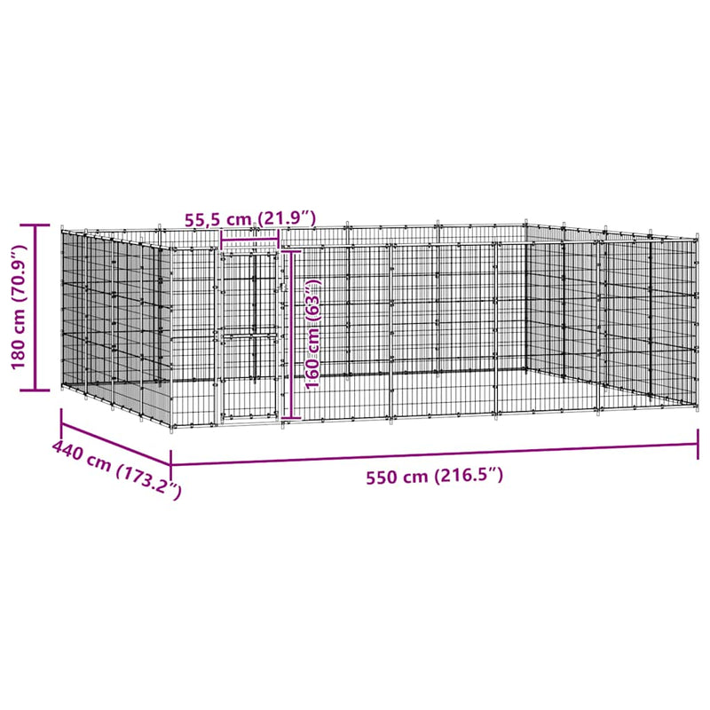 vidaXL Outdoor Dog Kennel Steel 24.2 m²