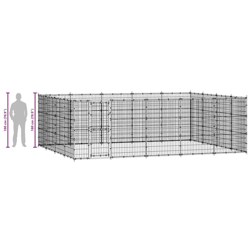 vidaXL Outdoor Dog Kennel Steel 24.2 m²