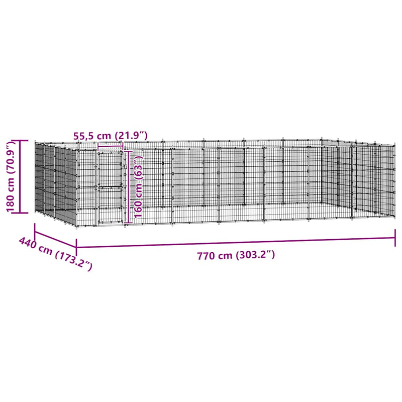 vidaXL Outdoor Dog Kennel Steel 33.88 m²