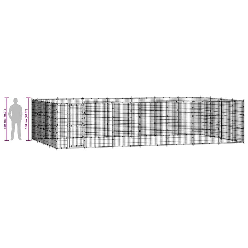 vidaXL Outdoor Dog Kennel Steel 33.88 m²
