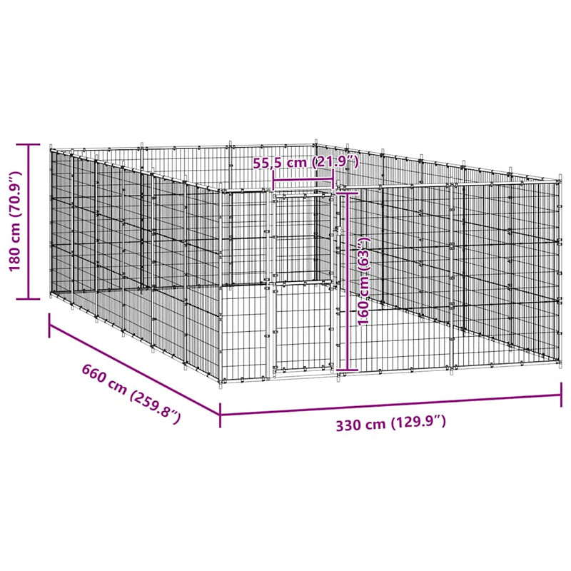 vidaXL Outdoor Dog Kennel Steel 21.78 m²