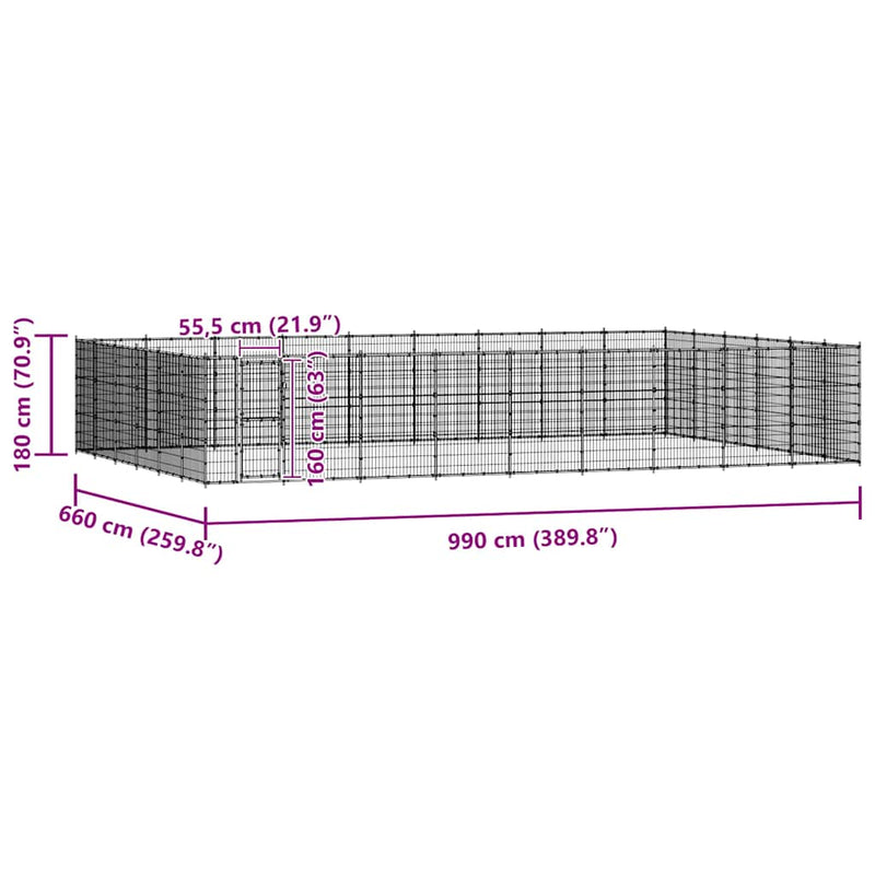 vidaXL Outdoor Dog Kennel Steel 65.34 m²