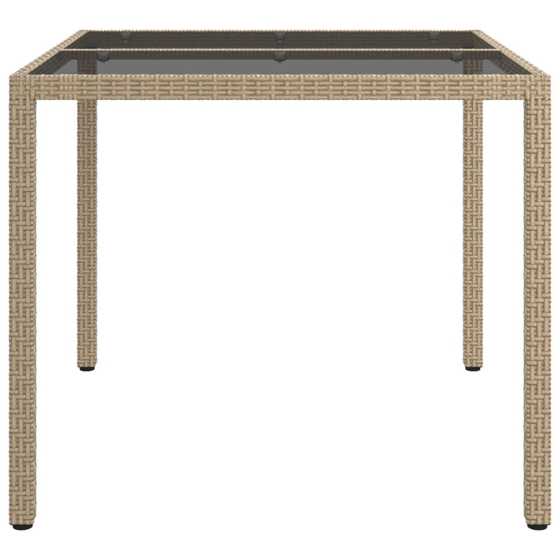 vidaXL Garden Table 90x90x75 cm Tempered Glass and Poly Rattan Beige