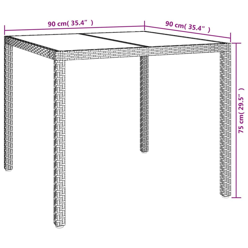 vidaXL Garden Table 90x90x75 cm Tempered Glass and Poly Rattan Beige