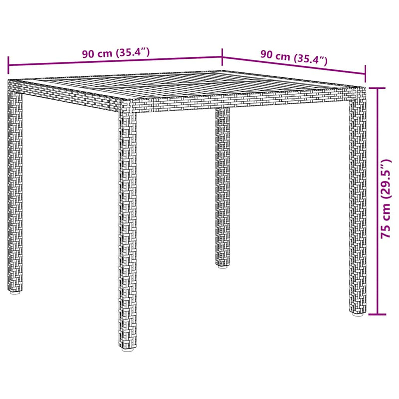 vidaXL Garden Table 90x90x75 cm Poly Rattan and Acacia Wood Black