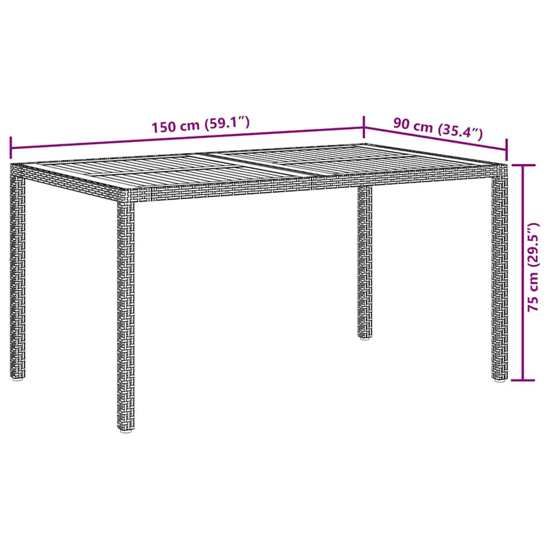 vidaXL Garden Table 150x90x75 cm Poly Rattan and Acacia Wood Black