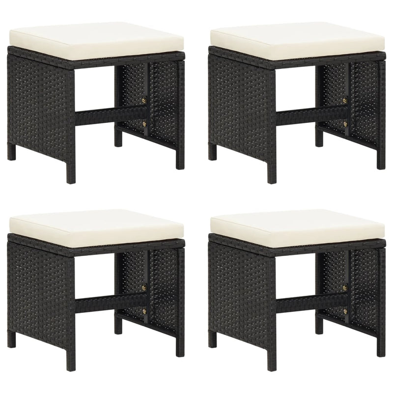 vidaXL Garden Stools 4 pcs with Cushions Poly Rattan Black