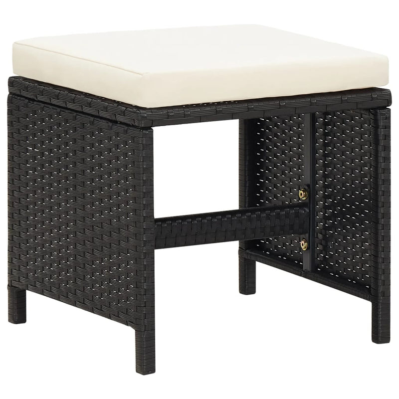 vidaXL Garden Stools 4 pcs with Cushions Poly Rattan Black