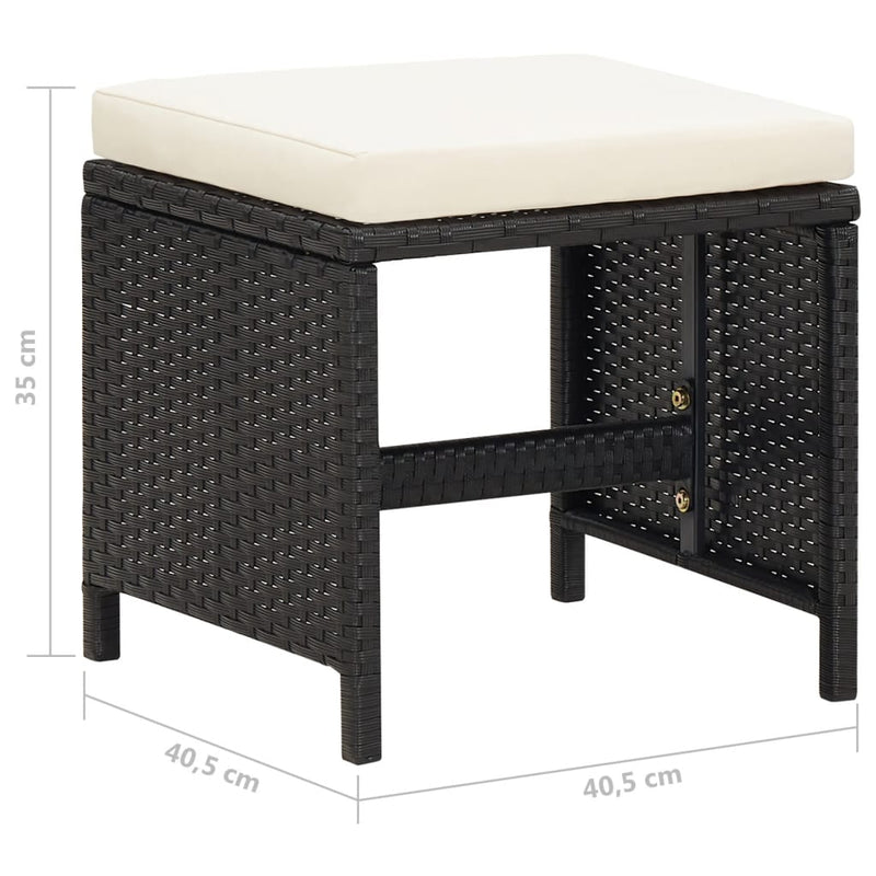 vidaXL Garden Stools 4 pcs with Cushions Poly Rattan Black