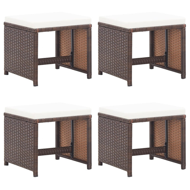 vidaXL Garden Stools 4 pcs with Cushions Poly Rattan Brown