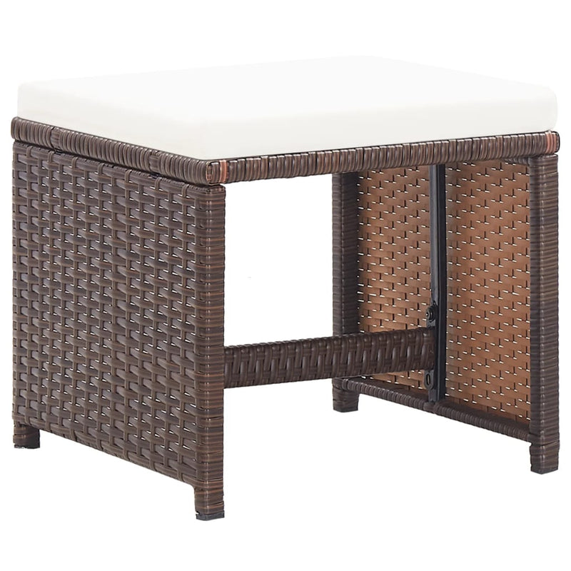 vidaXL Garden Stools 4 pcs with Cushions Poly Rattan Brown