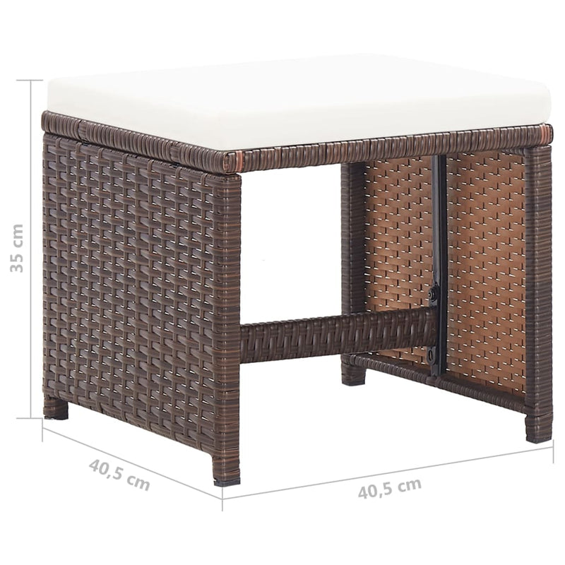 vidaXL Garden Stools 4 pcs with Cushions Poly Rattan Brown