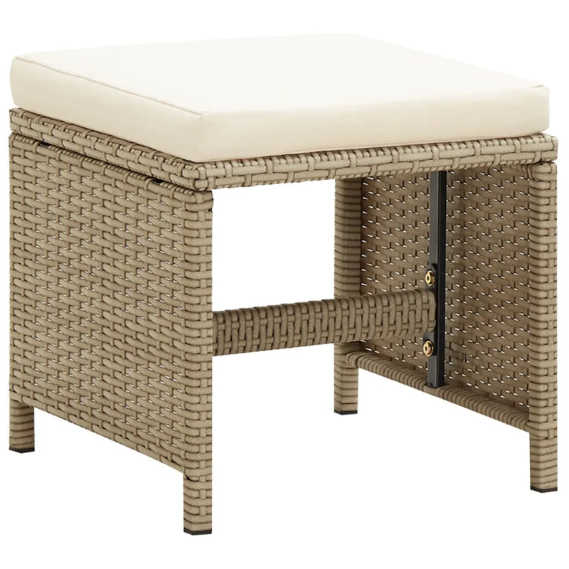 Garden Stools 4 pcs with Cushions Poly Rattan Beige