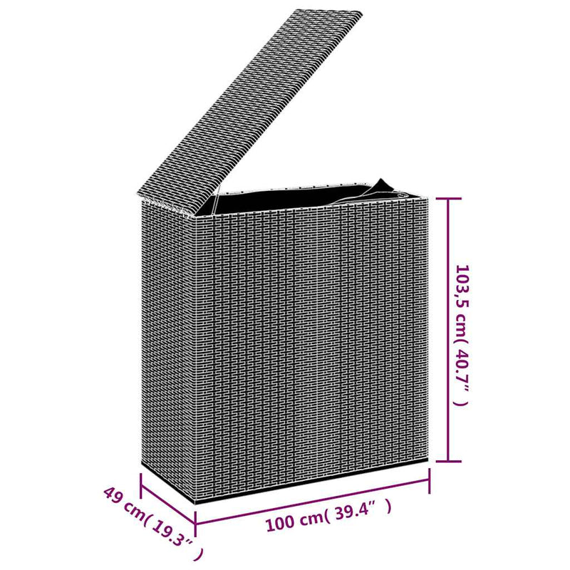 vidaXL Garden Cushion Box PE Rattan 100x49x103.5 cm Black
