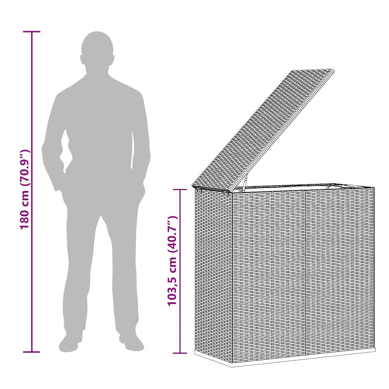 vidaXL Garden Cushion Box PE Rattan 100x49x103.5 cm Black