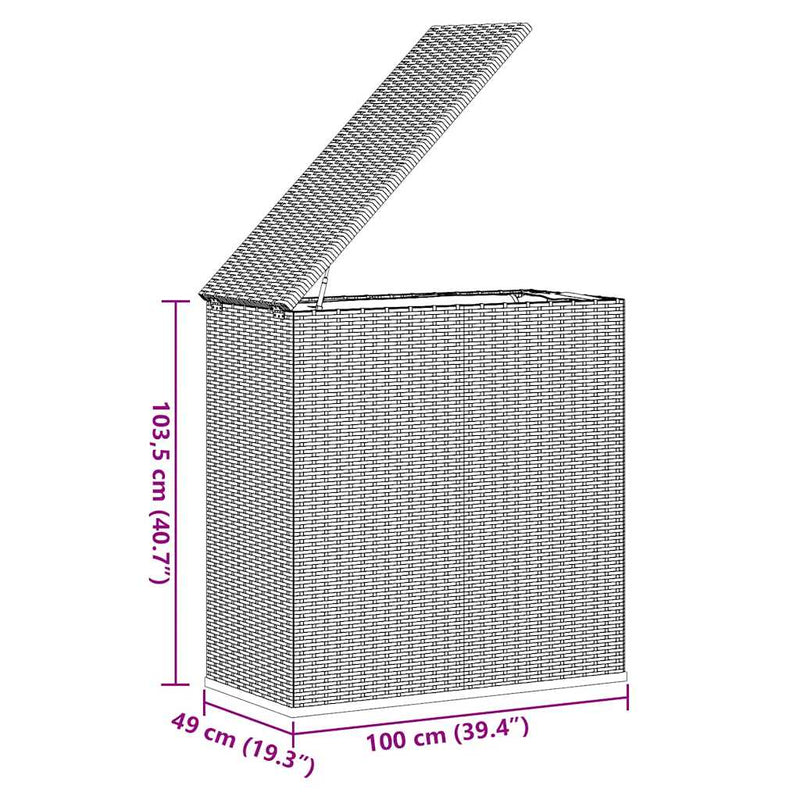 vidaXL Garden Cushion Box PE Rattan 100x49x103.5 cm Grey