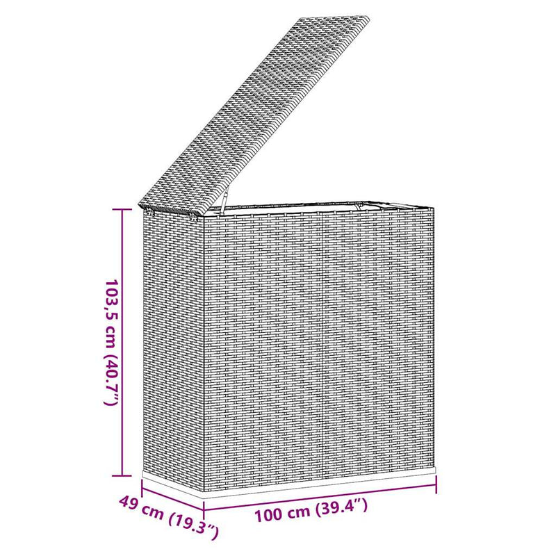 vidaXL Garden Cushion Box PE Rattan 100x49x103.5 cm Grey
