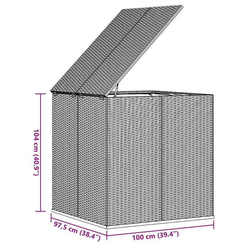 vidaXL Garden Cushion Box PE Rattan 100x97.5x104 cm Black