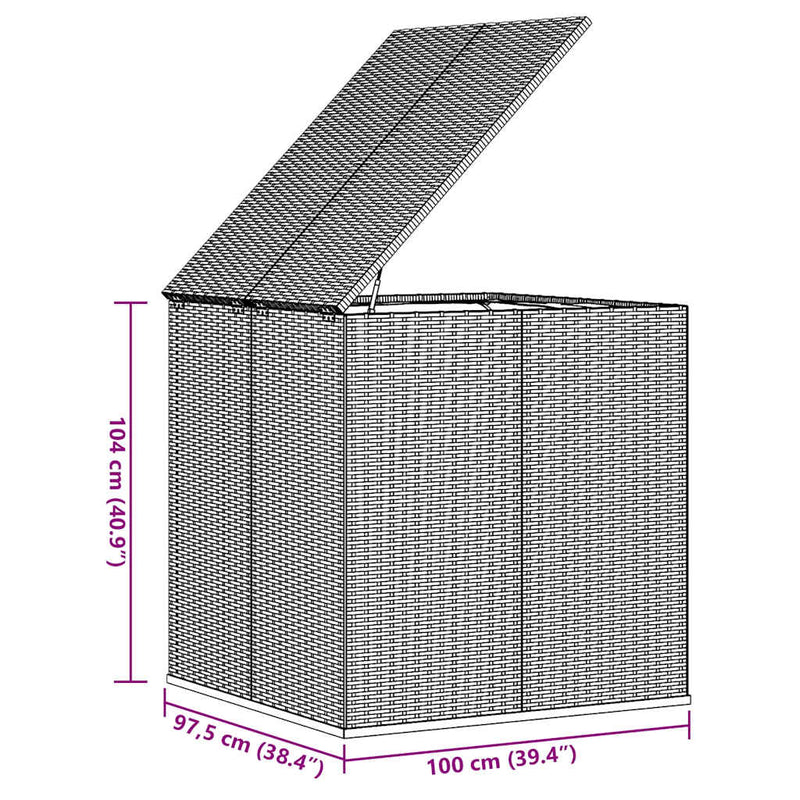 vidaXL Garden Cushion Box PE Rattan 100x97.5x104 cm Grey