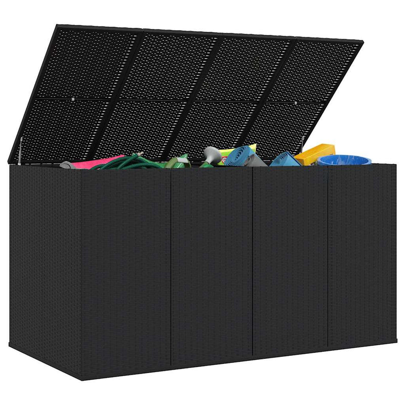 vidaXL Garden Cushion Box PE Rattan 194x100x103 cm Black