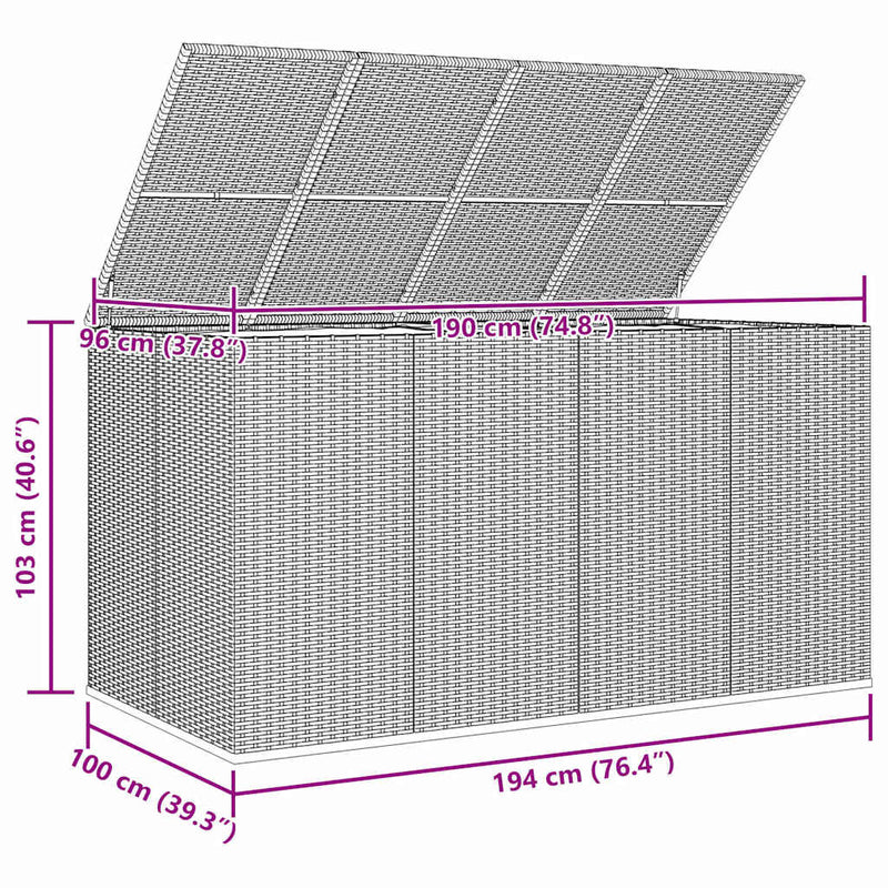 vidaXL Garden Cushion Box PE Rattan 194x100x103 cm Black
