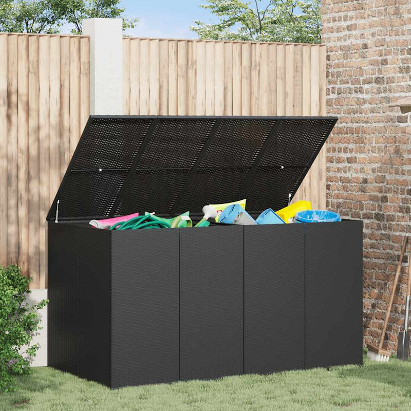 vidaXL Garden Cushion Box PE Rattan 194x100x103 cm Black
