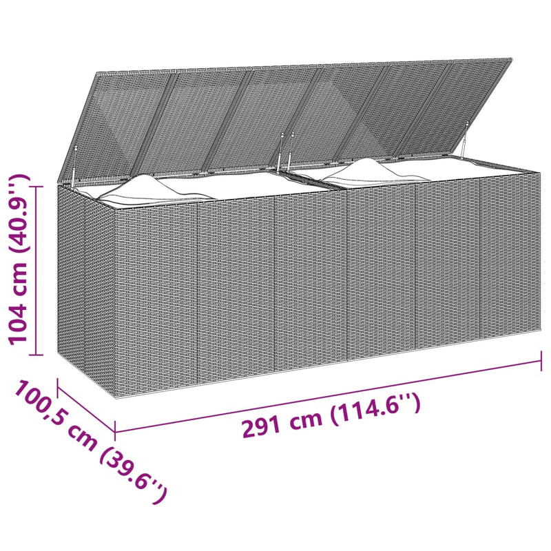 vidaXL Garden Cushion Box PE Rattan 291x100.5x104 cm Black