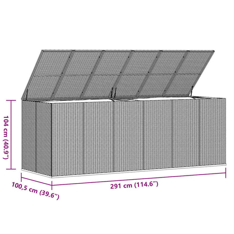 vidaXL Garden Cushion Box PE Rattan 291x100.5x104 cm Black