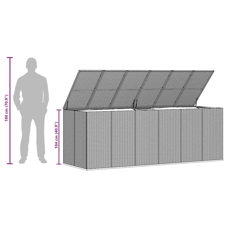 vidaXL Garden Cushion Box PE Rattan 291x100.5x104 cm Grey