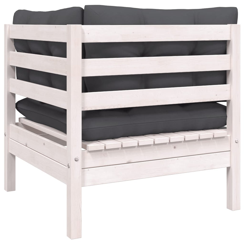 vidaXL Garden Corner Sofa with Cushions White Solid Pinewood