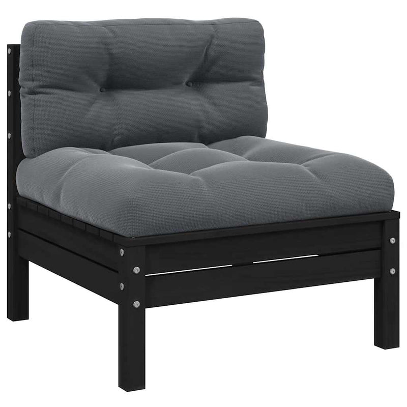 vidaXL Garden Middle Sofa with Cushions Black Solid Pinewood