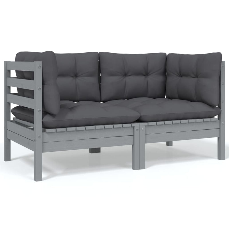 2-Seater Garden Sofa with Cushions Grey Solid Pinewood