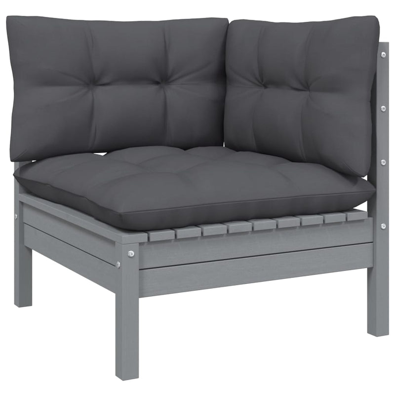 2-Seater Garden Sofa with Cushions Grey Solid Pinewood